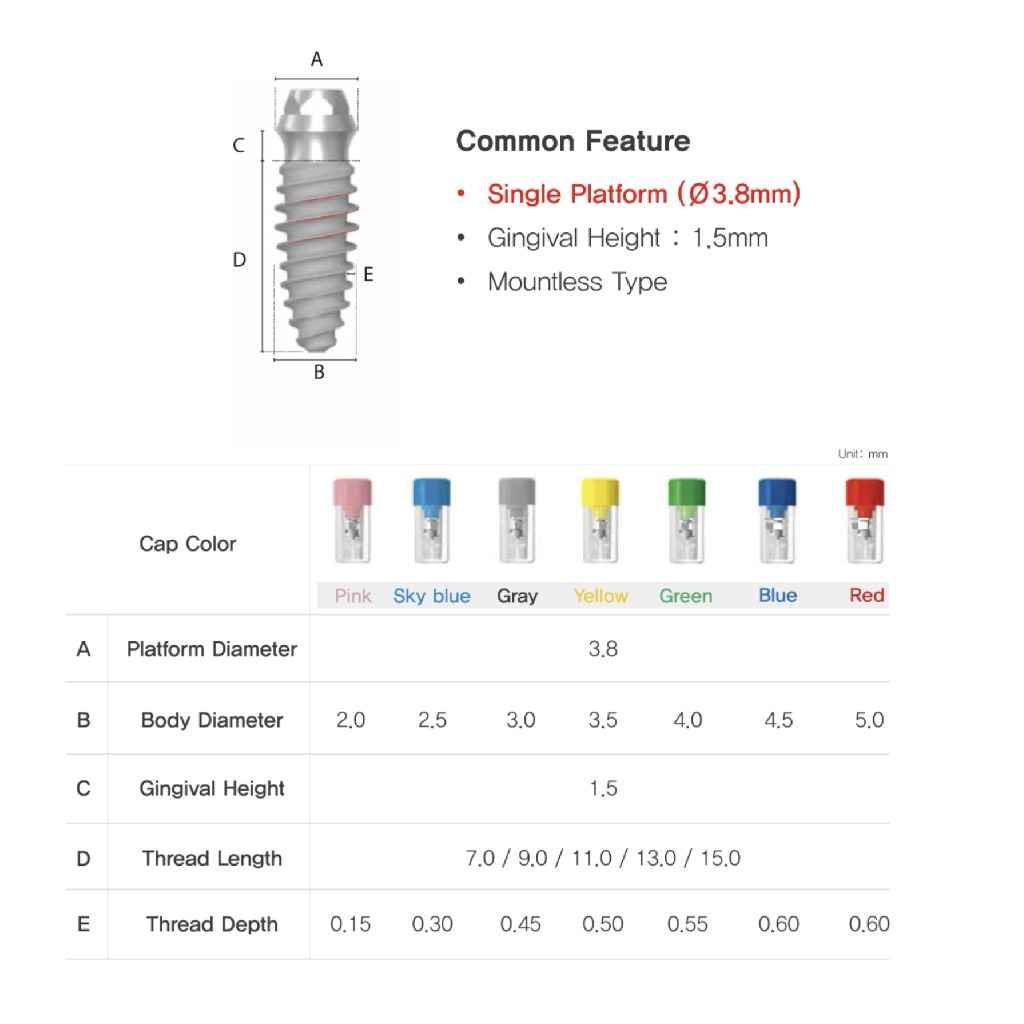 Dimensiuni Implant Bright