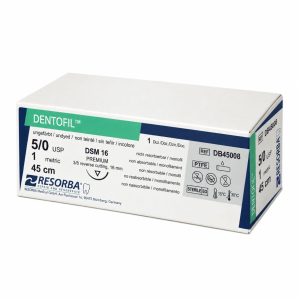 Cutie Cu 12 Fire De Sutură Neresorbabile Albe DENTOFIL™ 50, 45 Cm, Ac DSM16, DB45008CUT