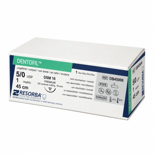 Cutie Cu 12 Fire De Sutură Neresorbabile Albe DENTOFIL™ 50, 45 Cm, Ac DSM16, DB45008CUT