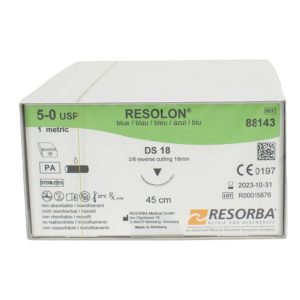 Cutie Cu 36 Fire De Sutură Neresorbabile Albastre RESOLON® 50, 45 Cm, Ac DS18, 88143CUT