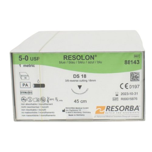 Cutie Cu 36 Fire De Sutură Neresorbabile Albastre RESOLON® 50, 45 Cm, Ac DS18, 88143CUT