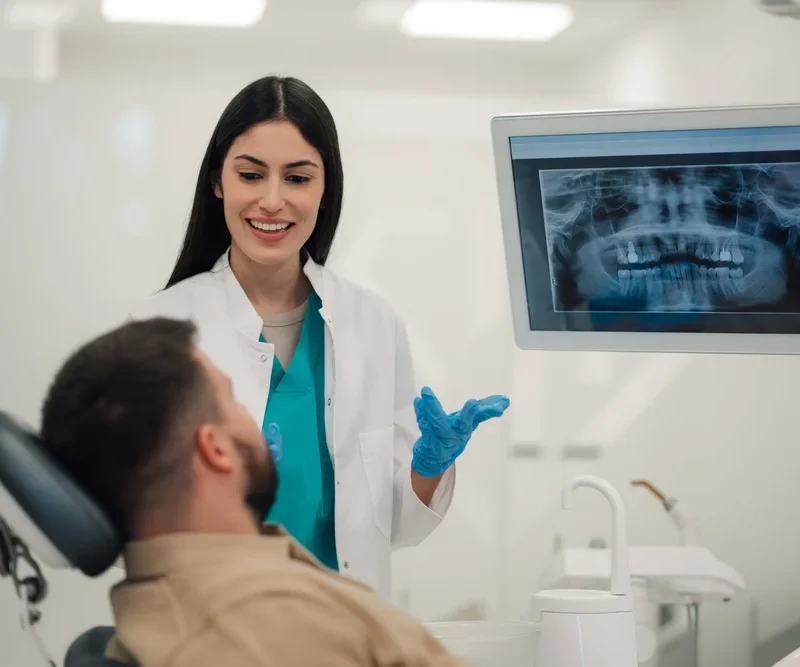 Medic Stomatolog Arata Pacientului O Radiografie Dentara